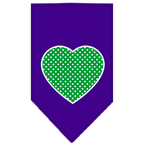 Green Swiss Dot Heart Screen Print Bandana Purple Small